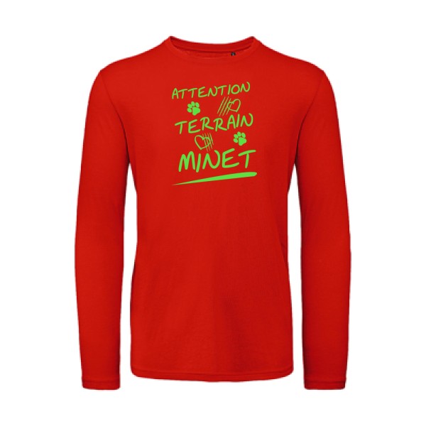 Attention Terrain Minet Vert fluo |T-shirt bio manches longues