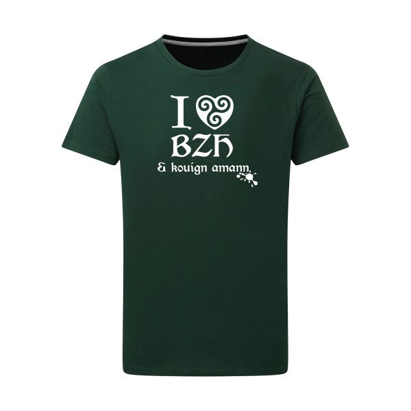 Love BZH & kouign Blanc -Flex Blanc sur T-shirt SG  Bottle Green  2XL