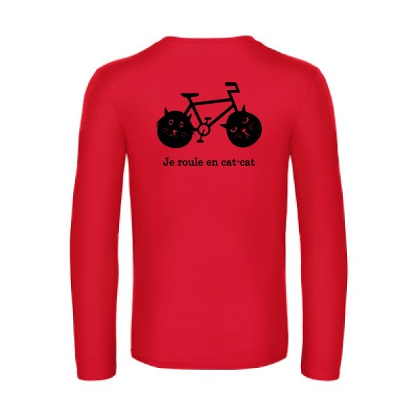 cat cat bike - t shirt- manches- longues- original- humour- Red impression Dos