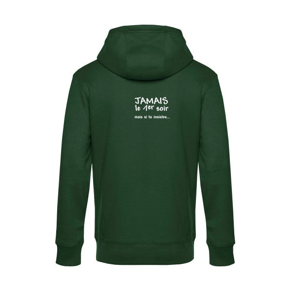 JAMAIS... sweat shirt original Bottle Green flex Blanc impression Dos
