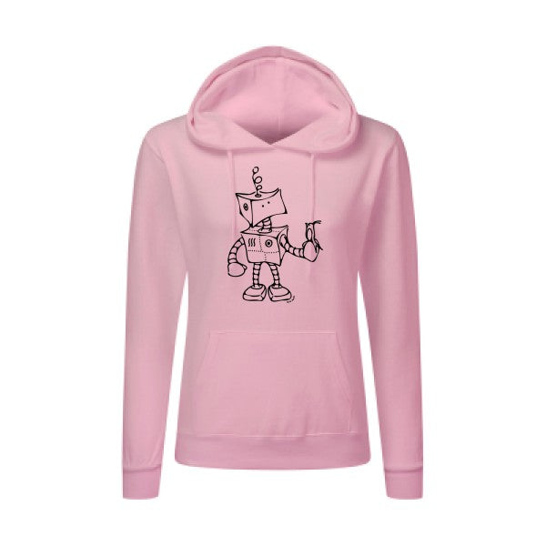 Robot & Bird Noir |Sweat original à capuche Femme