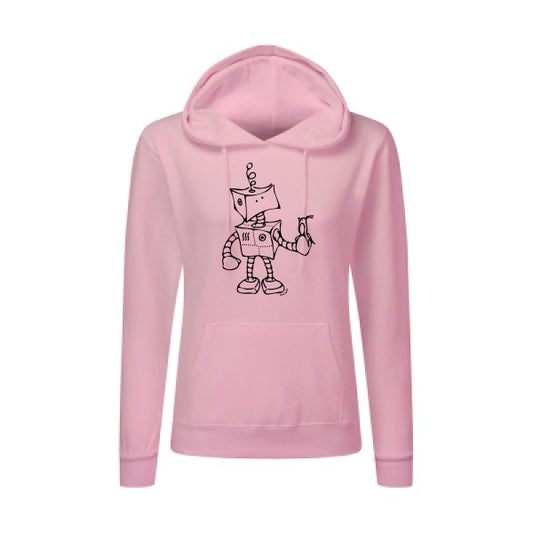 Robot & Bird Noir |Sweat original à capuche Femme