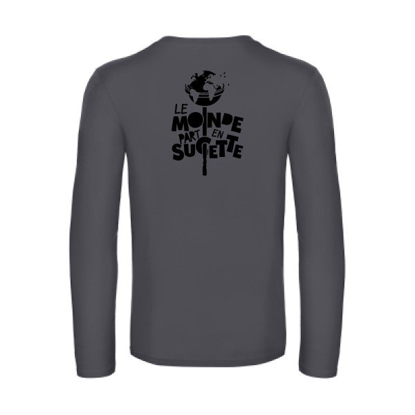 le monde part en sucette - t shirt- manches- longues- original- humour- Dark Grey impression Dos