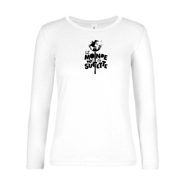 t-shirt lsl femme Le-Monde-part-en-Sucette White flex Noir