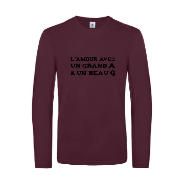 l amour avec un grand a et un beau q  - t shirt- manches- longues- original- humour- Burgundy impression Face