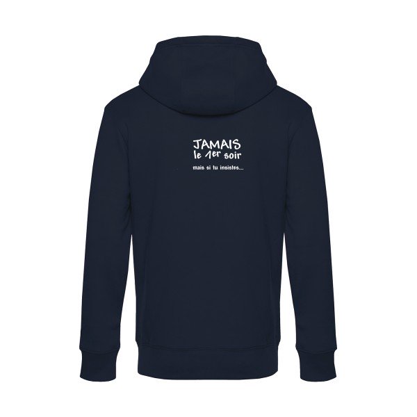 JAMAIS... sweat shirt original Navy Blue flex Blanc impression Dos