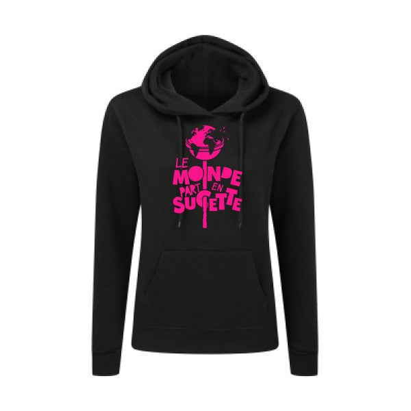 Le Monde part en Sucette Rose Fluo |Sweat original à capuche Femme