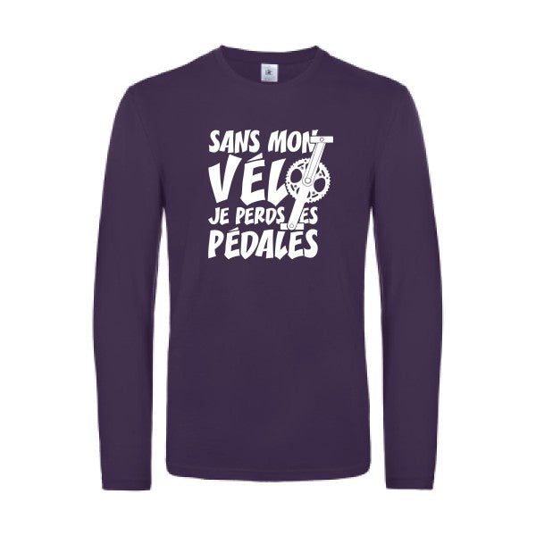 sans mon velo je perds les pedales  - t shirt- manches- longues- original- humour- Urban Purple impression Face