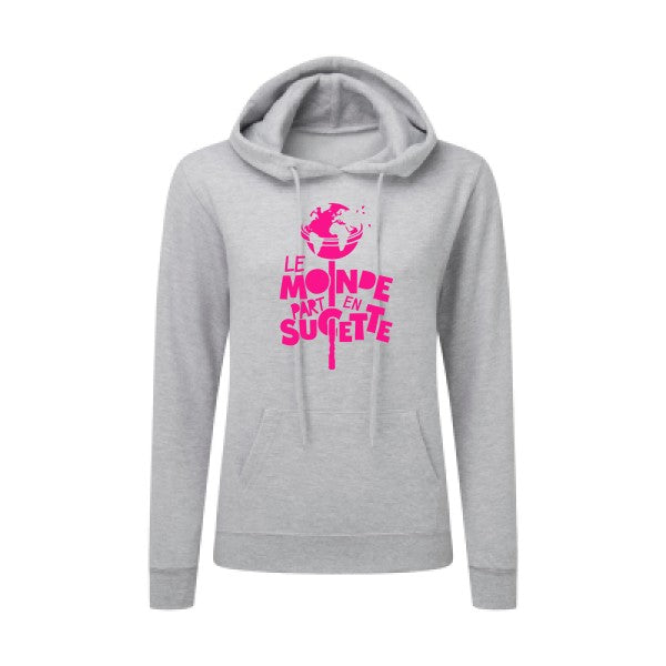 Le Monde part en Sucette Rose Fluo |Sweat original à capuche Femme