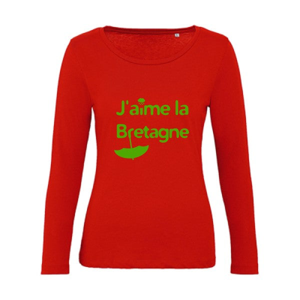 J'aime la Bretagne Vert pomme |   T shirt manches longues femme|100% bio