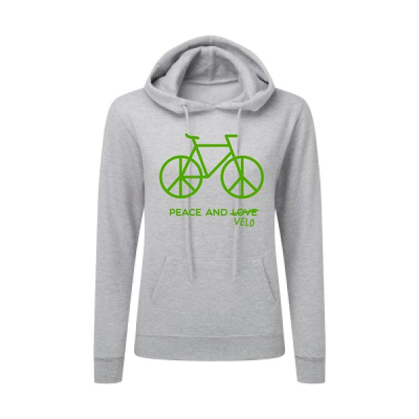 Peace and vélo Vert pomme |Sweat original à capuche Femme