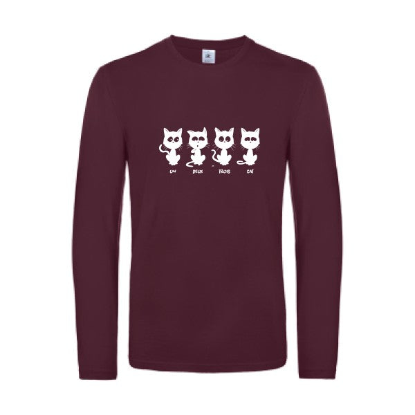 un deux trois cat - t shirt- manches- longues- original- humour- Burgundy impression Face