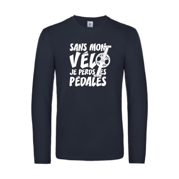 sans mon velo je perds les pedales  - t shirt- manches- longues- original- humour- Navy impression Face