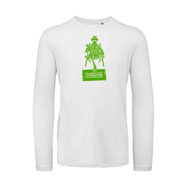 Y a-t-il une vie avant la mort ? Vert pomme |T shirt bio homme rigolo manches longues