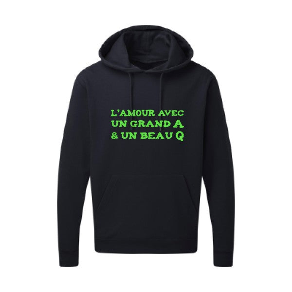 L'Amour avec un grand A et un beau Q |Sweat capuche imprimé|Vert fluo