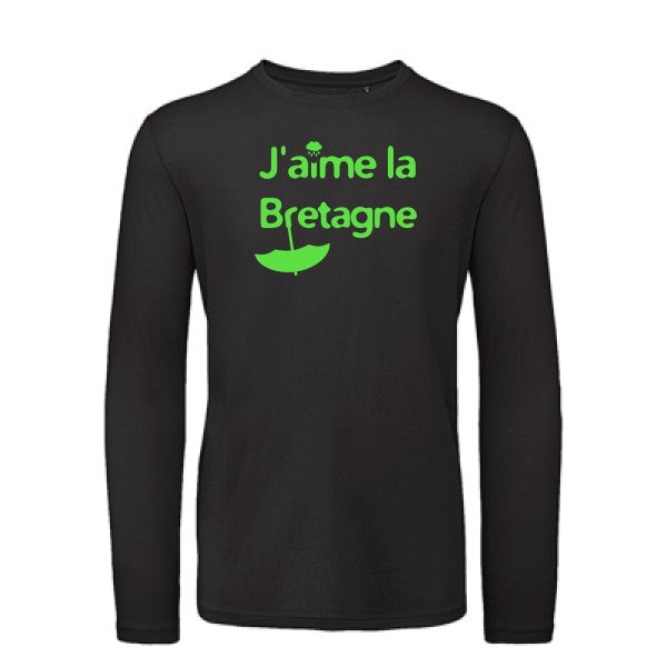 J'aime la Bretagne Vert fluo |T-shirt bio manches longues