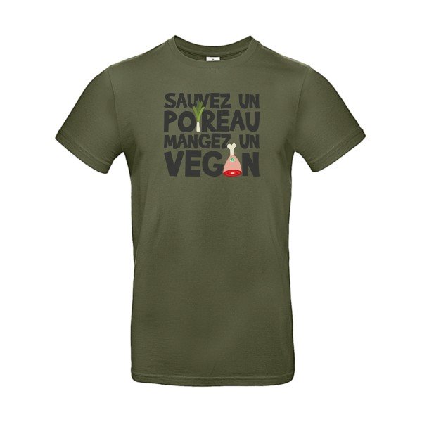 T-shirt humour original Vegan Poireau T Shirt couleur Urban Khaki