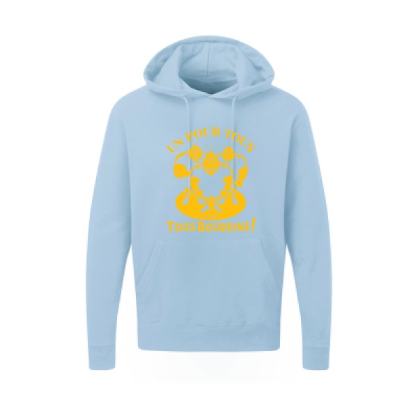 Un pour tous, Tous bourrins ! |Sweat  capuche humoristique jaune Or 