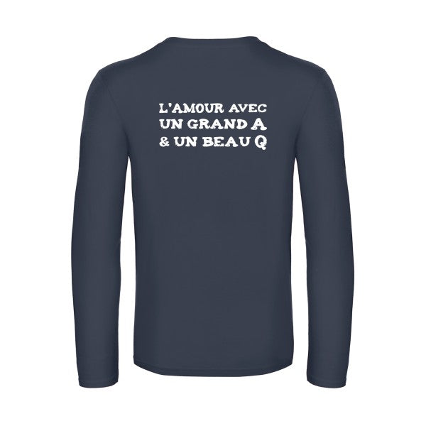l amour avec un grand a et un beau q  - t shirt- manches- longues- original- humour- Navy impression Dos