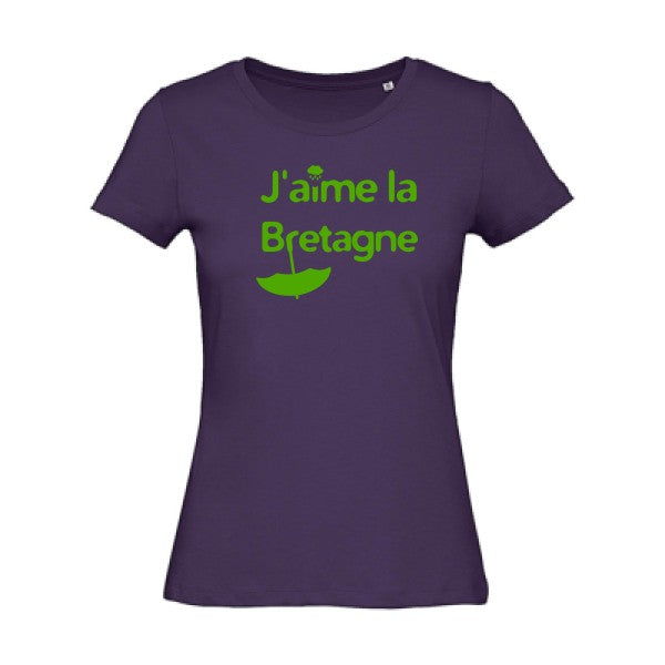 T shirt humour bio femme   femme bio|J'aime la Bretagne Vert pomme 