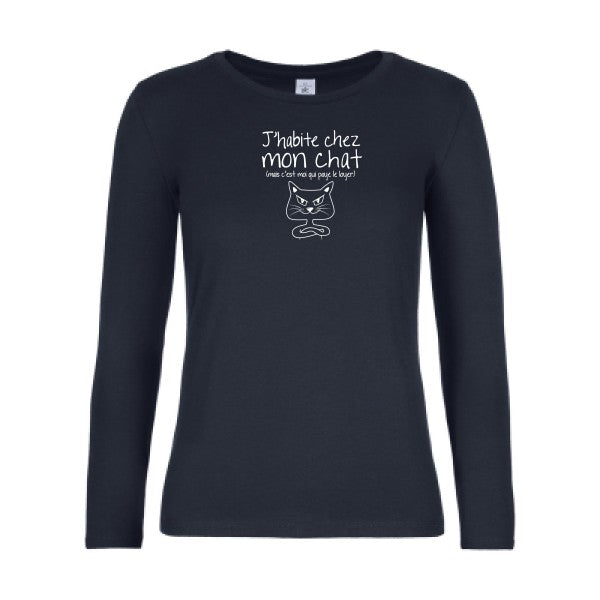 t-shirt lsl femme J-habite-chez-mon-chat Navy flex blanc