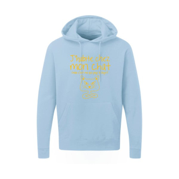 J'habite chez mon chat jaune Or |Sweat capuche imprimé homme