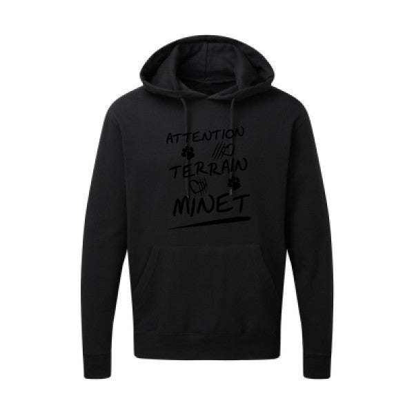 Attention Terrain Minet |Sweat  capuche humoristique noir 