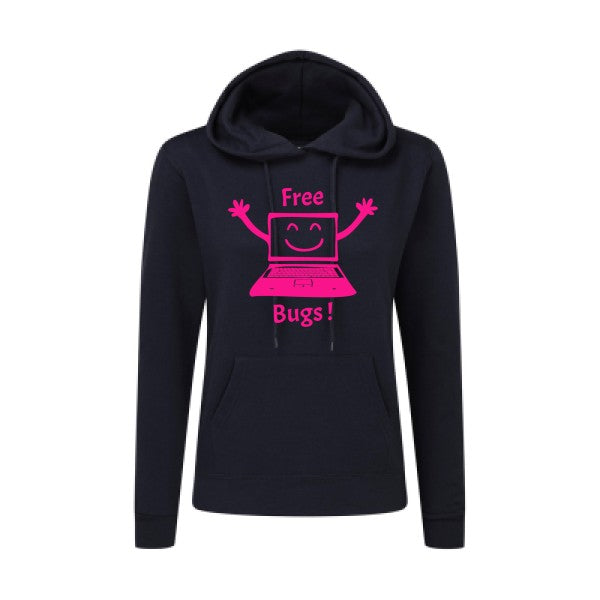 FREE BUGS ! Rose Fluo |Sweat original à capuche Femme