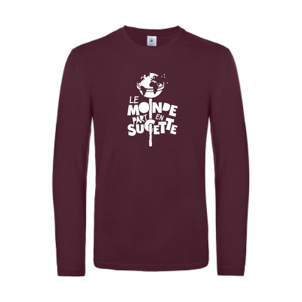 le monde part en sucette - t shirt- manches- longues- original- humour- Burgundy impression Face