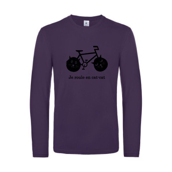 cat cat bike - t shirt- manches- longues- original- humour- Urban Purple impression Face