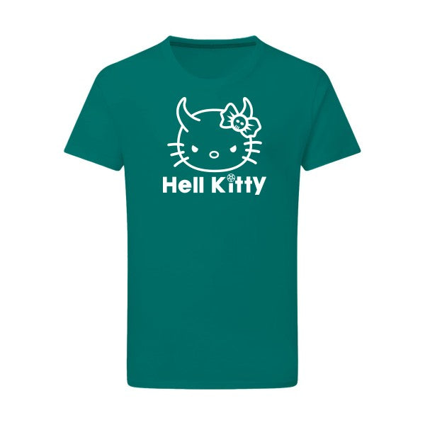 Hell Kitty Blanc -Flex Blanc sur T-shirt SG  Emerald Green  2XL