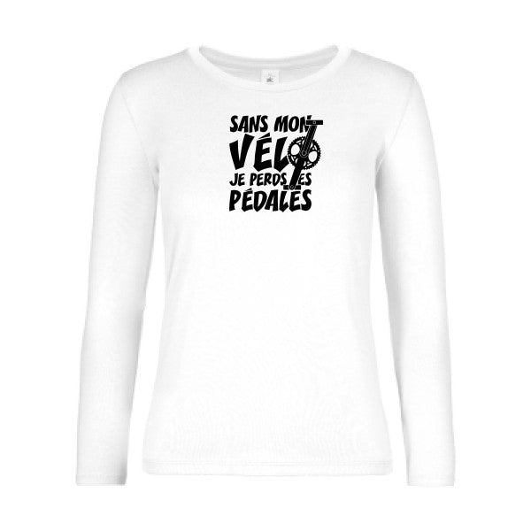 t-shirt lsl femme Sans-mon-velo-je-perds-les-pedales- White flex Noir