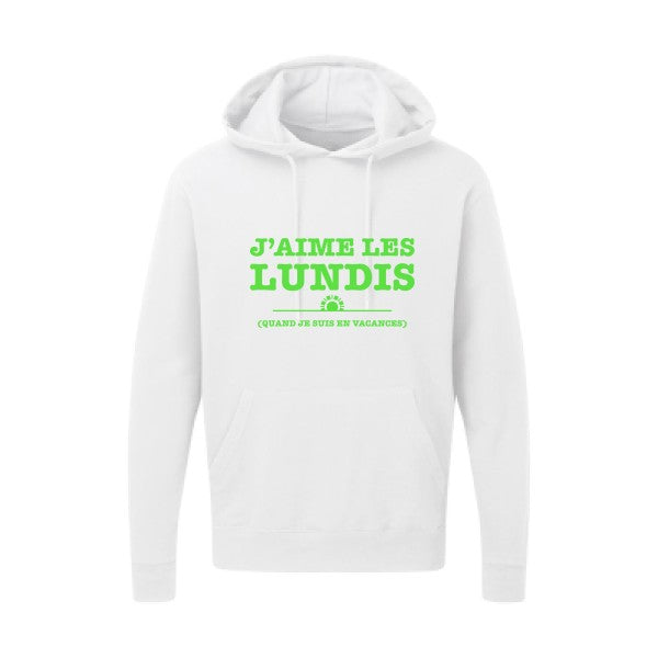 J'aime les lundis quand... Vert fluo |Sweat capuche imprimé homme