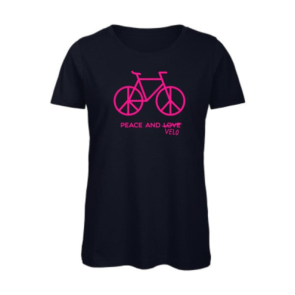 T shirt humour bio femme   femme bio|Peace and vÃ©lo Rose Fluo 