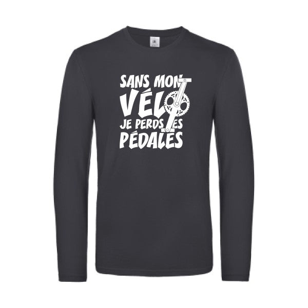 sans mon velo je perds les pedales  - t shirt- manches- longues- original- humour- Dark Grey impression Face
