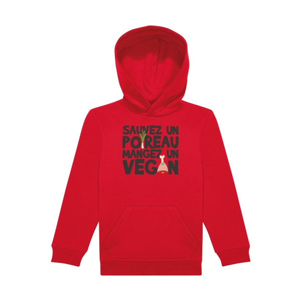 sweat capuche enfant Red vegan-poireau