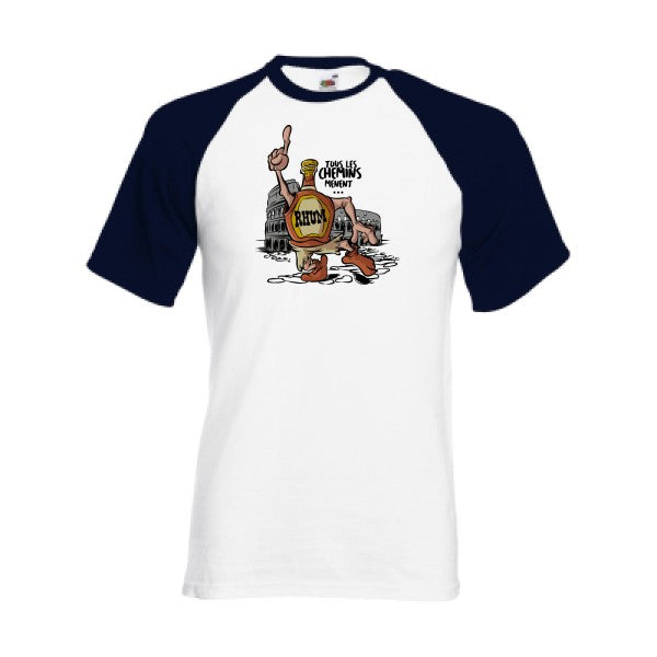 T-shirt fruit of the loom baseball  tous les chemins...  couleur White/Deep Navy