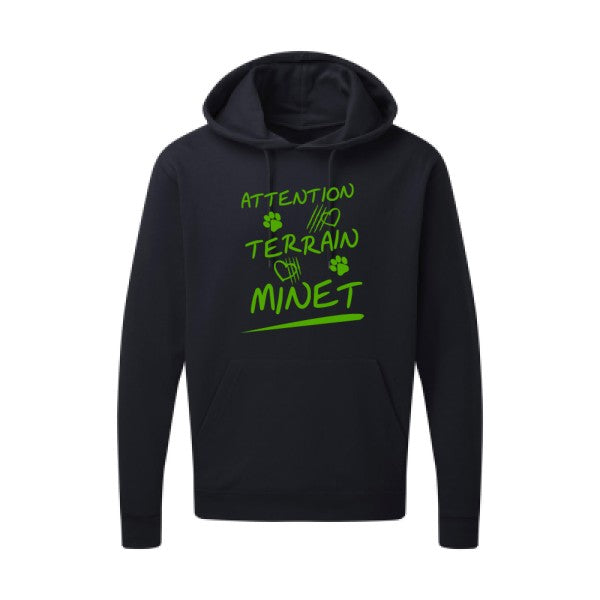 Attention Terrain Minet |Sweat  capuche humoristique Vert pomme 