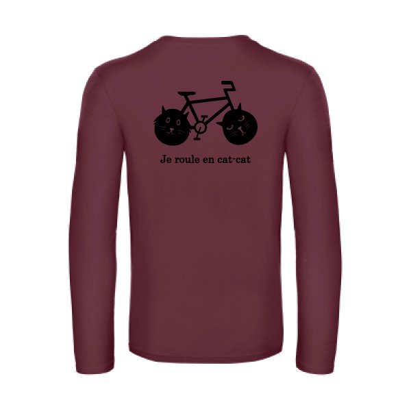 cat cat bike - t shirt- manches- longues- original- humour- Burgundy impression Dos