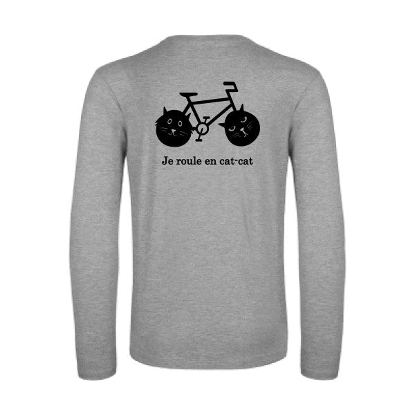 cat cat bike - t shirt- manches- longues- original- humour- Sport Grey impression Dos
