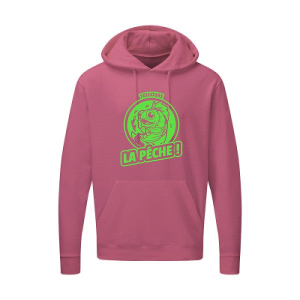 Toujours la pêche ! |Sweat  capuche humoristique Vert fluo 