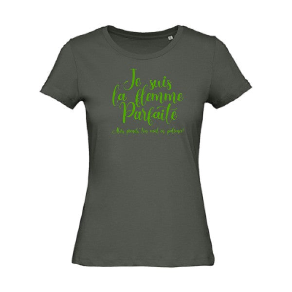 T shirt humour bio femme   femme bio|La flemme parfaite Vert pomme 