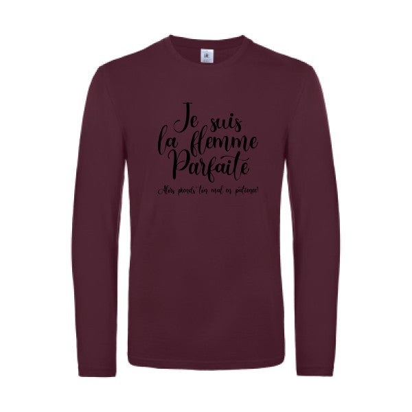 la flemme parfaite - t shirt- manches- longues- original- humour- Burgundy impression Face