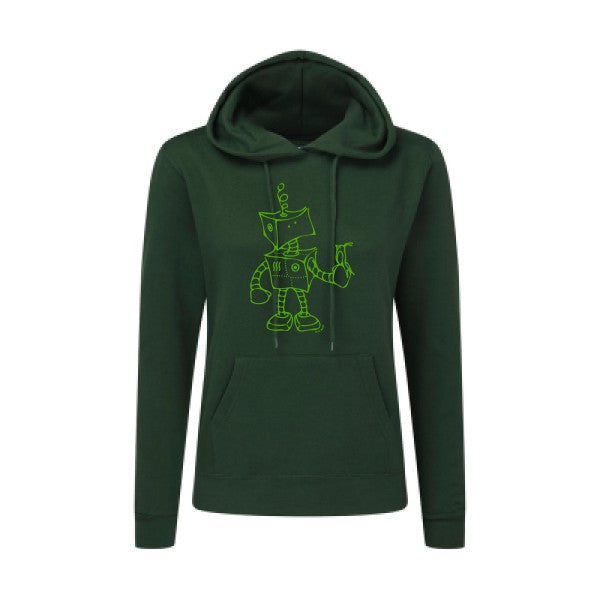 Robot & Bird Vert pomme |Sweat original à capuche Femme