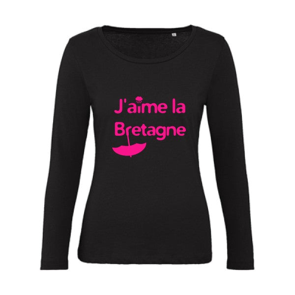 J'aime la Bretagne Rose Fluo |   T shirt manches longues femme|100% bio