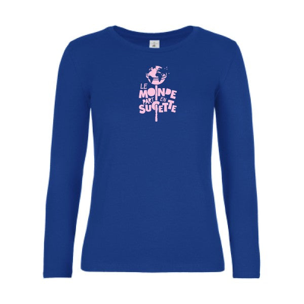 t-shirt lsl femme Le-Monde-part-en-Sucette Royal Blue flex Rose