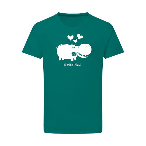 Hippopo t'aime Blanc -Flex Blanc sur T-shirt SG  Emerald Green  2XL