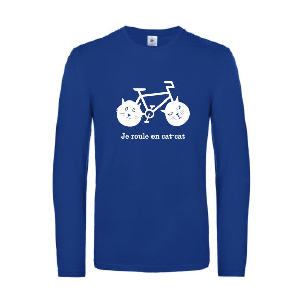 cat cat bike - t shirt- manches- longues- original- humour- Royal Blue impression Face