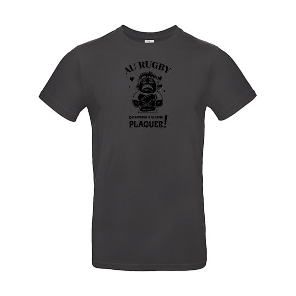 Au rugby, on apprend à se faire plaquer ! flex noir B&C - E190 T-shirt|Used Black||2XL