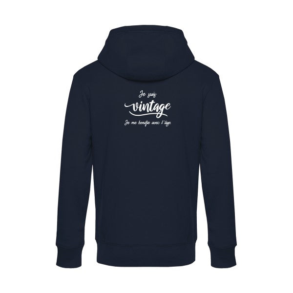 Je-suis-vintage- sweat shirt original Navy Blue flex Blanc impression Dos